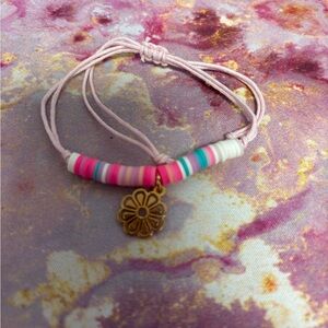 Pink Beaded Bracelet with Flower Charm